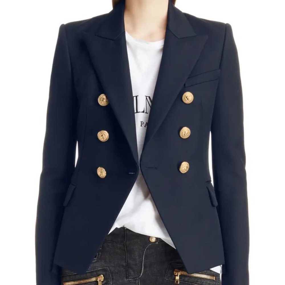 Blue Wool Double-Breasted Blazer FR 40
